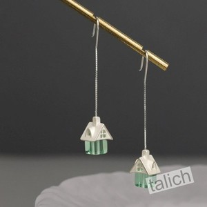 Authentic Gold Plated or Sterling Silver Little House Long Threader Earrings Unique Chic