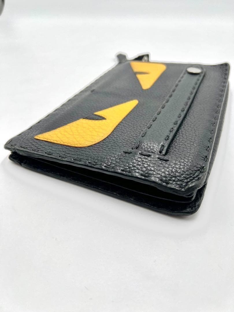 Fendi Monster Bag Bugs Eye Clutch Black Yellow Selleria Leather
