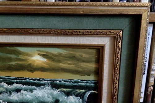 Signed Vintage Oil on Canvas Painting Seascape Framed Ocean Gold Leaf Frame - Picture 5 of 9