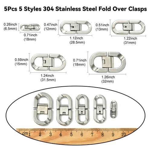 5Pcs Stainless Steel Fold Over Clasps DIY Necklace Bracelet Extender Oval Shaped - Picture 2 of 8