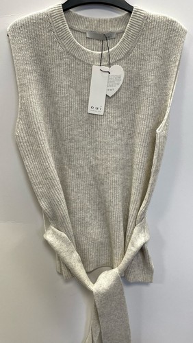 Oui Women's Wool Blend Sleeveless Vest/Slipover 72110, Light Beige, EU 42 (UK12)
