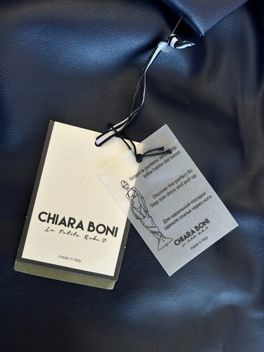 NWT Chiara Boni Camelia Faux-Leather Long Sleeve Dress 10U.S./46IT Navy MSRP$795 - Picture 8 of 11