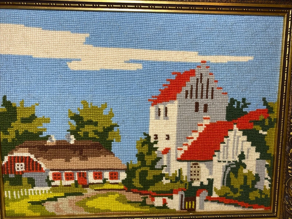 De colección muy fino punto de cruz castillo casa de campo shabby chic bien enmarcado Foto 2 de 4