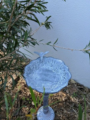 Heavy Bird Feeder Bird Bath Cast Iron Powder Grey Garden Cottage