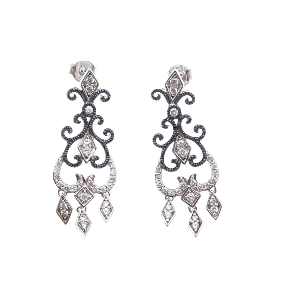 Pendientes colgantes de plata de ley 925 rodio negro corte redondo C Z Foto 4 de 4