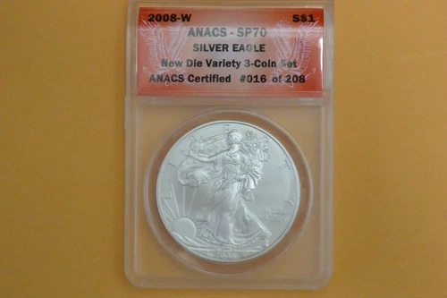 2008-W 1oz $1 (Burnished) Silver American Eagle Coin ANACS SP70 New Die Variety