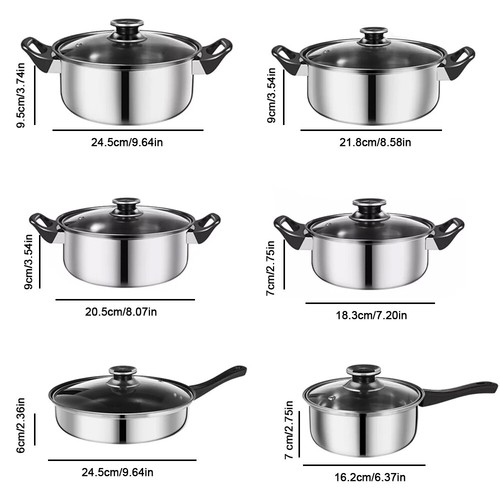 12/10pcs Stainless Steel Cookware Saucepan Set Pan Pot Kitchen Cooking Glass Lid - Picture 13 of 43
