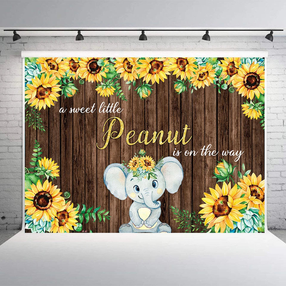 Fundo de madeira de elefante para chá de bebê um doce pequeno amendoim está a caminho pano de fundo - Imagem 4 de 4