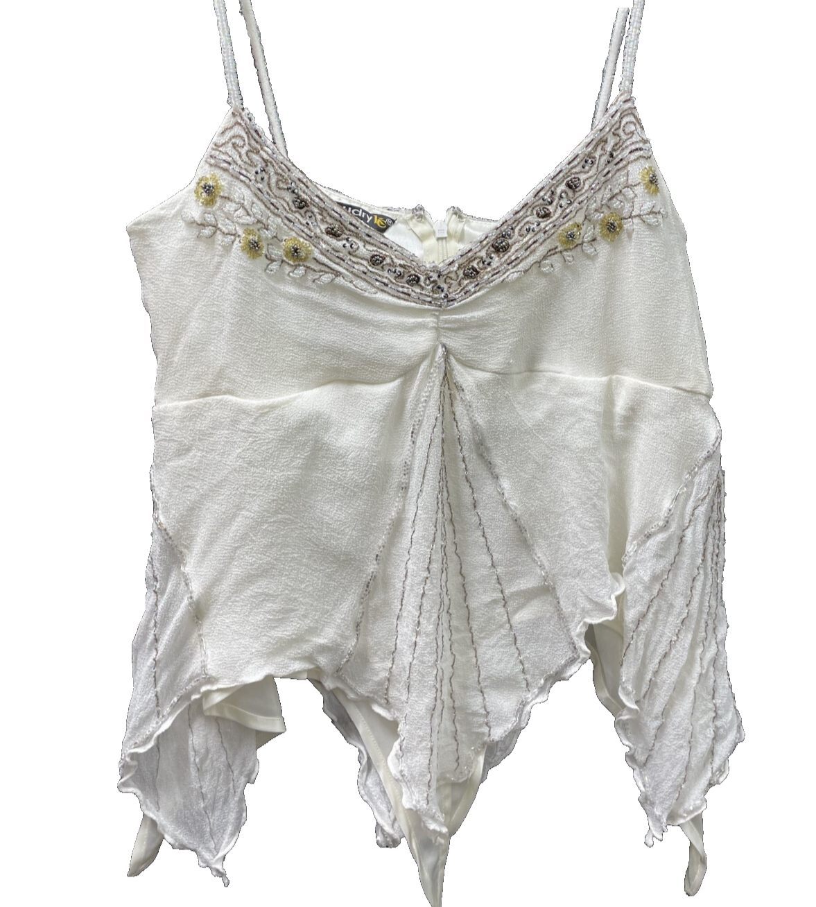 KC Blouse White Sleeveless Rhinestone Crop Top Brown Size M