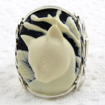 Calla Lily Cat Cameo Ring Sterling Silver Custom Jewelry 