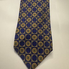 XMI Hand Made 100% Silk Mens Geometric Neck Tie Made In USA Blue, Gold, Sage