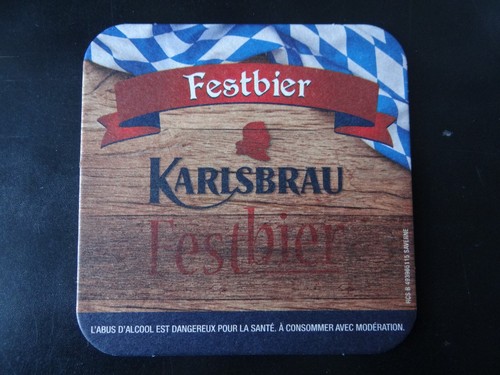 1 Bierdeckel aus dem Elsass: Karlsbräu Festbier, Brasserie Licorne, Frankreich -