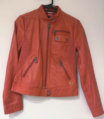 Super Rare Ferrari Puma Leather Jacket Red Shiny Vintage Small 