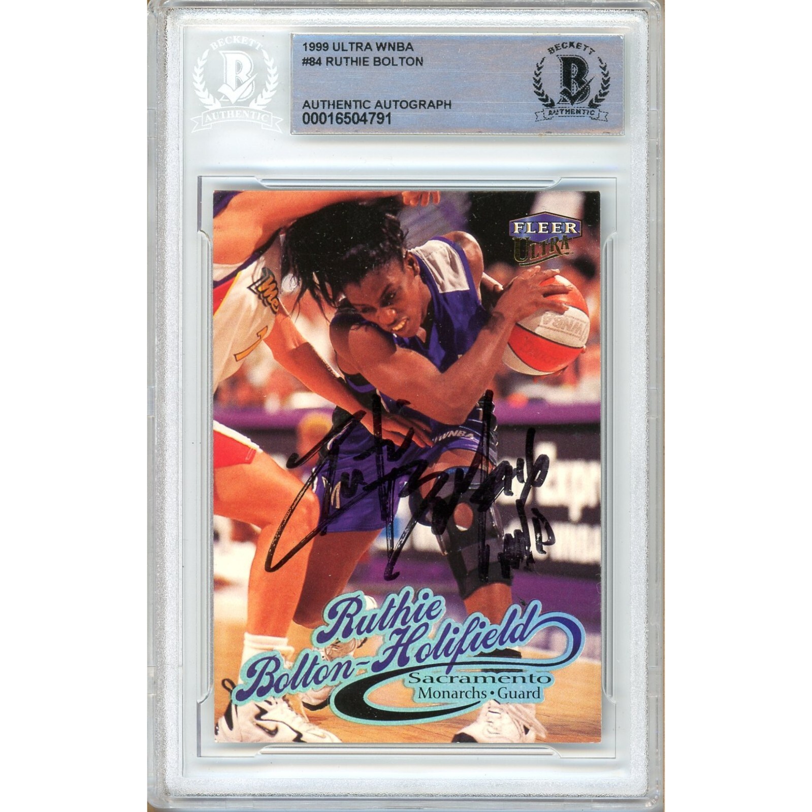 Ruthie Bolton Sacramento Monarchs Auto 1999 WNBA Ultra Signed Rookie BAS Slab RC