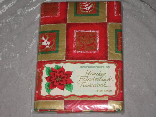 Decorative Holiday Flannelback Tablecloth Vinyl Poinsettia Oblong NEW! - Picture 8 of 22