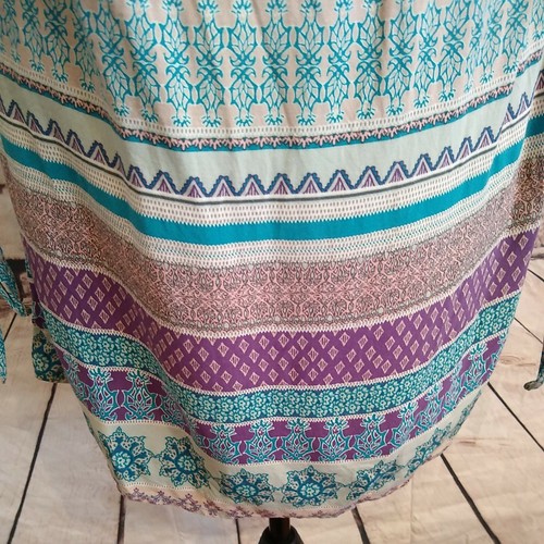 Beach Lunch Lounge Medium Shift Dress Turquoise Blue Smocked Boho Loose Casual - Picture 6 of 10
