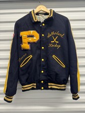 Vintage 1970s Varsity Letterman Jacket Medium Pittsford Hockey Wool Bomber Patch