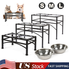    Stainless Steel Pet Dog Feeder Food/Water Holder Elevated Raised Double Bowl