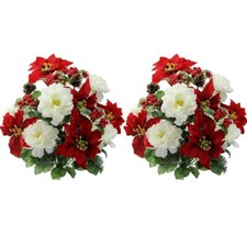 18 STEMS ARTIFICIAL POINSETTIA BOUQUET FAKE CHRISTMAS FLOWERS FAUX VELVET POINSE