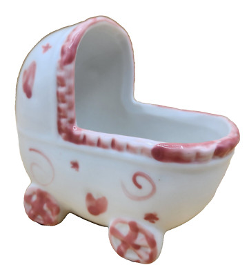 VTG Greenbrier Intl CERAMIC BABY CARRIAGE Stroller Baby Girl Shower Keepsake EUC