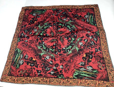 Vintage Albert Nipon Abstract Paisley Green Burgundy Black Tan 32" Square Scarf