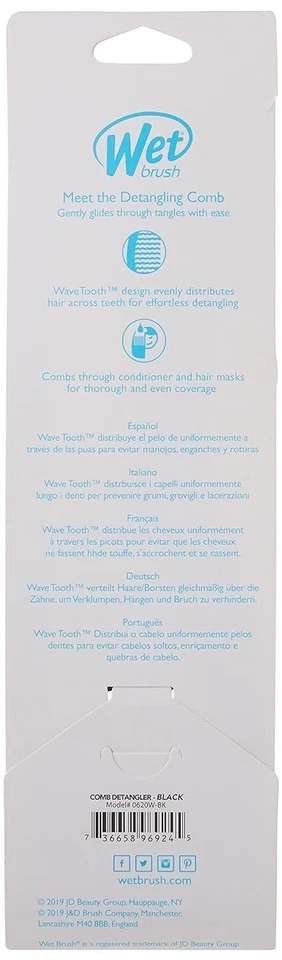 Escova úmida preta pente desembaraçador de dentes largos - Design WaveTooth - Suave no couro cabeludo - Imagem 4 de 4