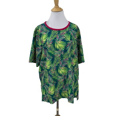 Lands End 365 Tunic Top Womens M Baltic Teal Multi Palm Elbow Sleeve Side Vents
