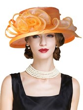 Orange Tea Party Derby Hats For Women Elegant Wedding Hat Flower Fascinators Cap