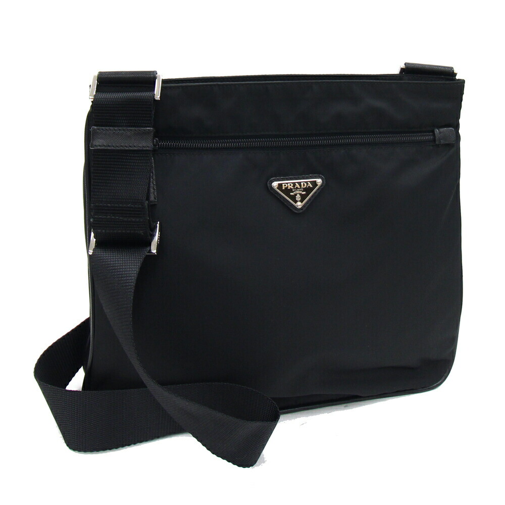 Prada shoulder bag 2VH563 black nylon leather used crossbody Prada shoulder bag 2VH563 black nylon leather used crossbody
