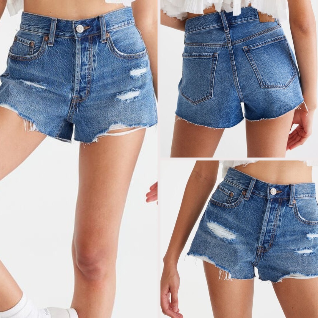 AEROPOSTALE Premium Air Mid-Rise Slouchy Boyfriend Denim Shorts Medium Blue 