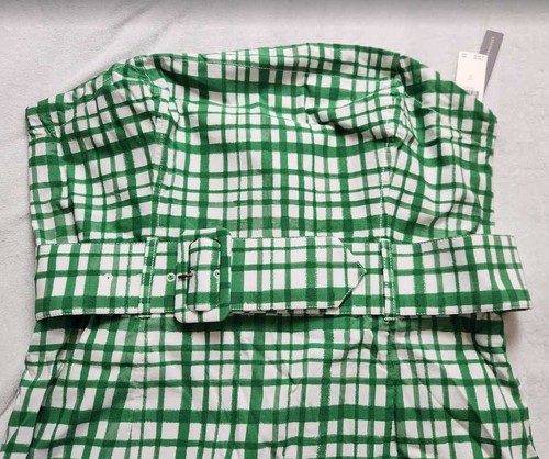 Abito midi donna nuovo L Maeve x Anthropologie senza spalline con cintura verde a quadri - Foto 6 di 13