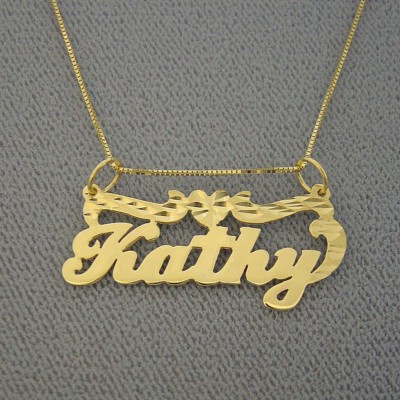  Kleine Größe personalisiert einfarbig 14K Gold Name Anhänger Halskette durchgeschnitten Herz BP04