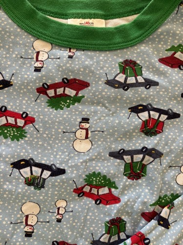 Hanna Andersson Kids Holiday PJ Set Snowman Car Christmas Tree Blue 140 10 - Picture 3 of 4