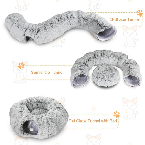 Warm Cat Tunnel Bed Pet Cat Plush Donut Cave Tunnel Bed for Playing & Relaxing - Picture 2 of 3