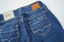 PEPE JEANS Perival Damen Hose stretch Straight Leg Low Waist W25 L32 used Blau.
