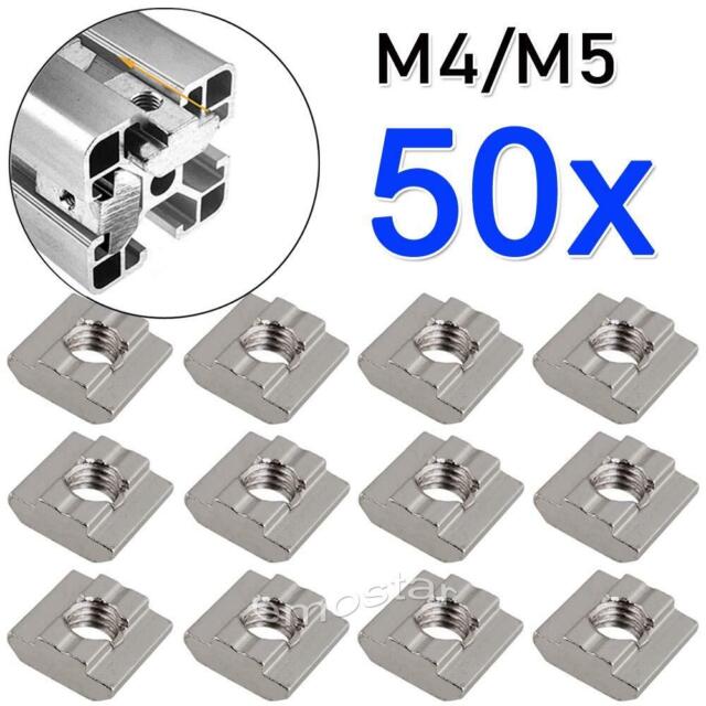 50 Pcs M4/ M5 Nut 6 Nutensteine Gleitmuttern für EU2020 Aluprofile Muttern DE