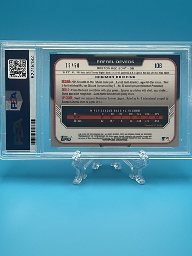 2015 Bowman Draft Chrome Gold Rafael Devers #106 /50 PSA 10 POP 8 - Picture 2 of 3
