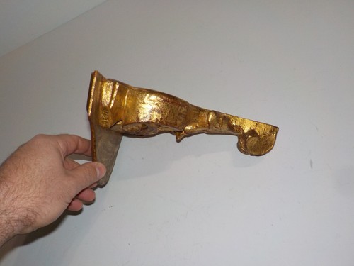VINTAGE FLORENTIA ORNATE GOLD LEAF PLASTER CARVED WALL MIRROR & SHELF ITALY - Imagen 9 de 11