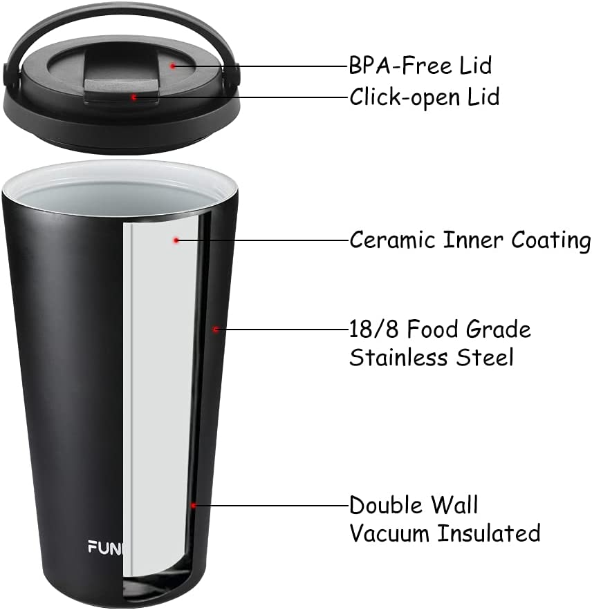 Funkrin Insulated Coffee Mug with Ceramic Coating, 1 Count (Pack of 1