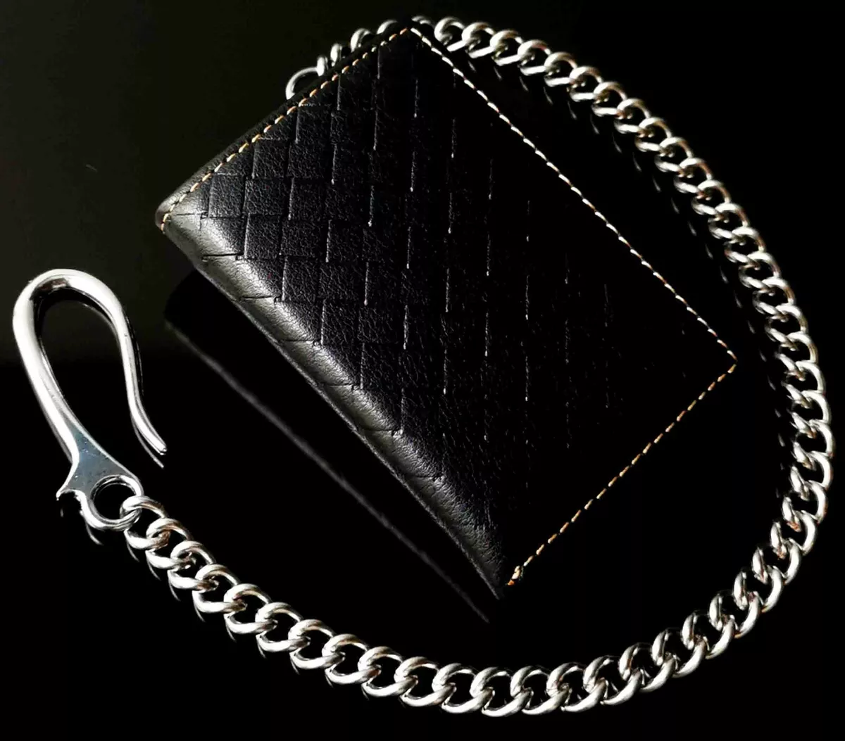  Trifold Chain Wallets for Men w/ Snap Closure - Mens Chain  Wallet w/ ID Slot & Zipper Pocket – 100% Genuine Black Leather Wallet - Men  Trifold Wallet w/ Steel Chain 