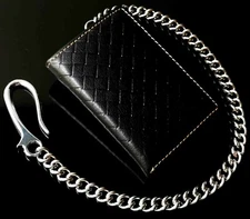Men's RFID genuine leather Trifold Chain Wallet with Id Window & Credit Card 