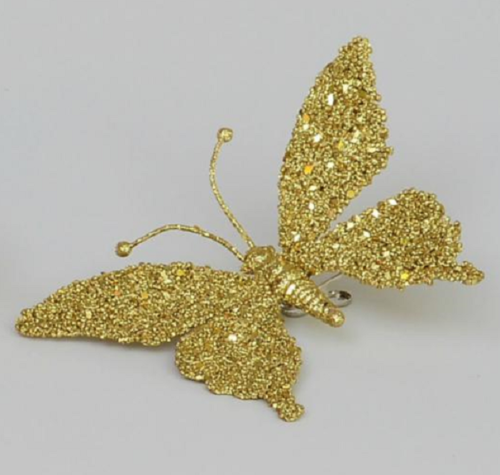 Clip-On Butterfly's 18cm Christmas Decorations Gold Pack x6 - Picture 1 of 1