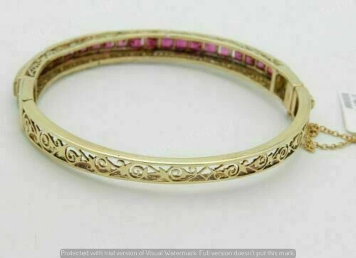 Brazalete antiguo de diamantes y rubíes simulados con acabado de oro amarillo de 14k de 2,50 quilates Foto 3 de 4
