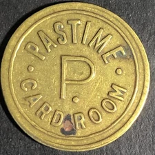 Pastime Card Room (Hillsboro Hemphill Oregon) Brass G/F 5c in Trade Token 22mm