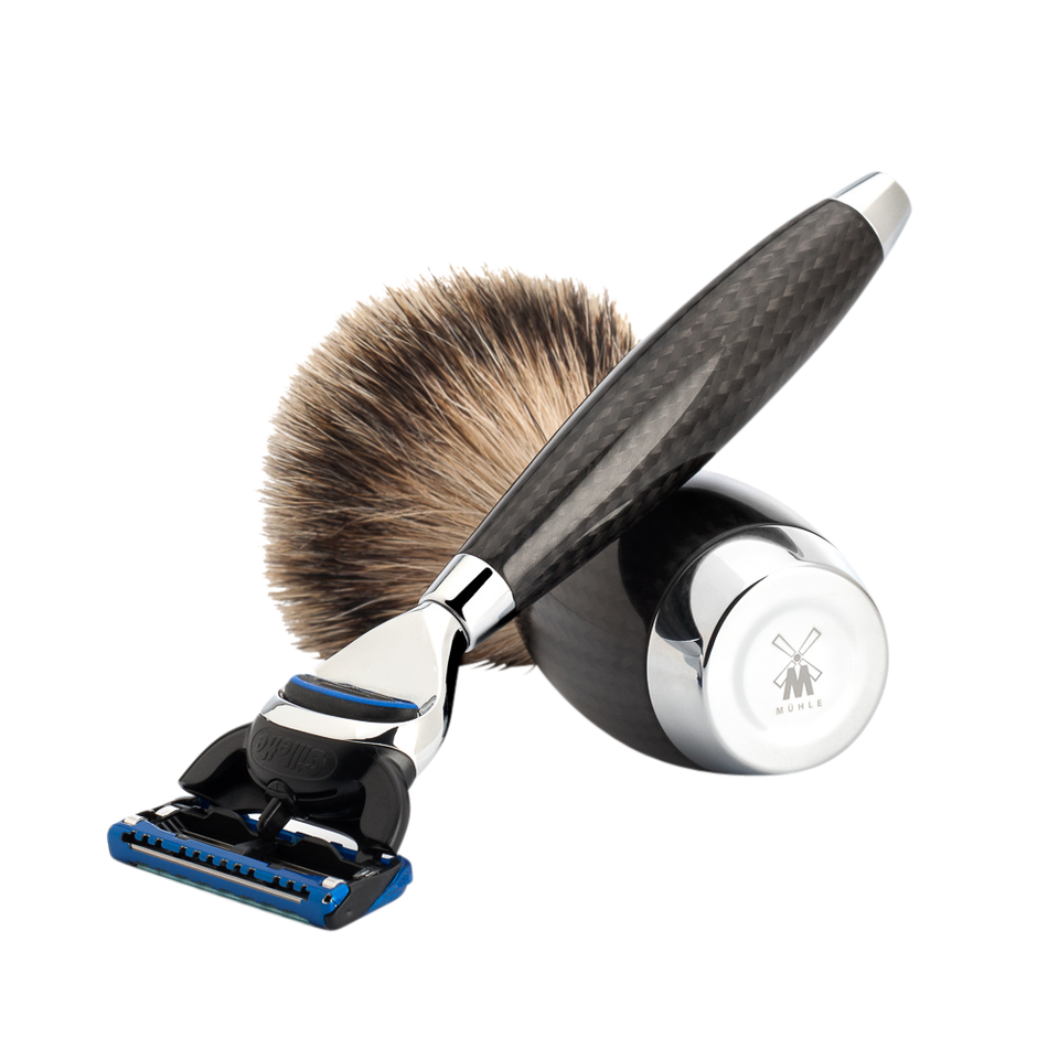 MÜHLE EDITION Carbon Fiber Razor, Silvertip brush, Nickel stands ...