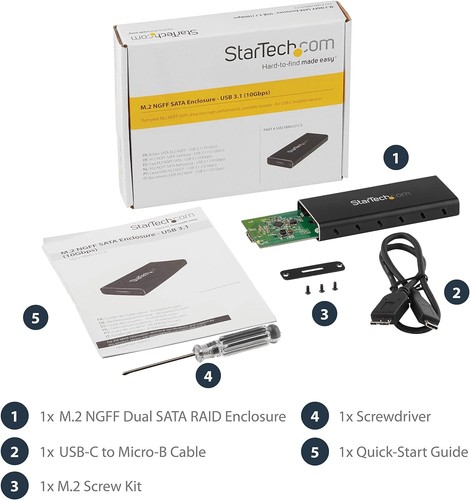 StarTech.com M.2 SSD Enclosure for M.2 SATA SSDs - USB 3.1 (10Gbps) with USB-C C - 第 2/6 張圖片