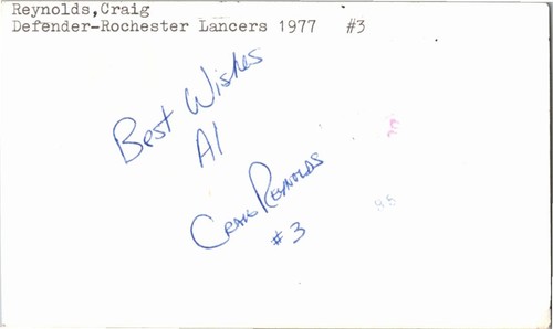 1970's -Craig Reynolds- Signed/Autograph/Auto Postcard Rochester Lancers Soccer
