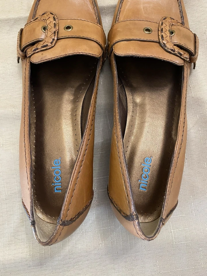 Zapatos Mocasines Nicole Saddle Cuero Marrón Hebilla 9 M Preppy Dark academia Foto 3 de 4