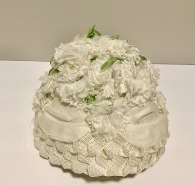 Vintage 1950 s CINDERELLA White  Veiled Millinery Carnation Floral  Hat