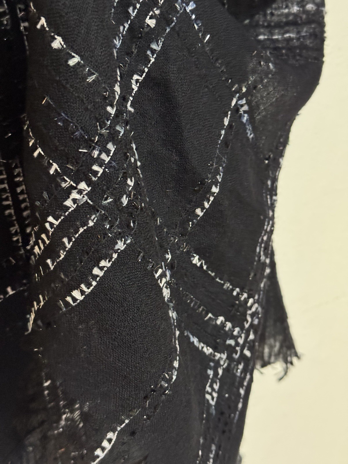 Rectangular Checks Sparked Cashmere Black Scarf W… - image 3